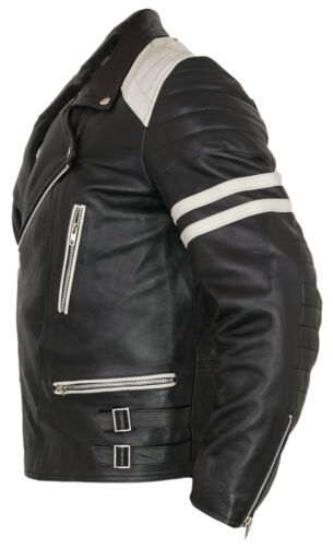 Motorcycle Leather Jacket Retro Jacket Mens 80´s Old School Biker Jacket Rocker