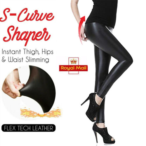 Women High Waist Compression Legging PVC Leather Stretch Fit Full Length Shaper