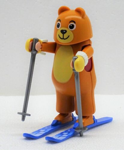 Funny Figurine in Bears Costume on Ski Playmobil to Winter Skiing School