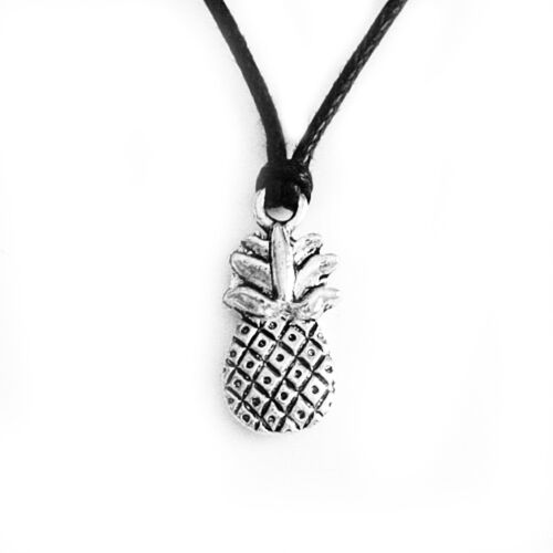 Pineapple Fruit Charm Pendant Choker Necklace with Black Cord 