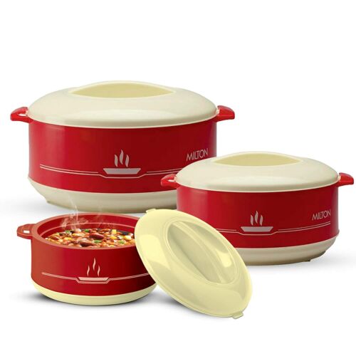 3 Pcs Milton Buffet Insulated Casserole Set Table Serving Bowl Red
