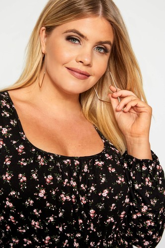Yours Clothing Damen Übergröße Schwarz Blumenmuster Milchmädchen Kleid