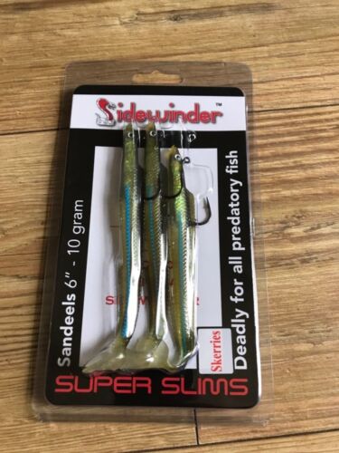 Sidewinder Super Slims skerries NATURAL With blue Sea Fishing Sandeel Lures