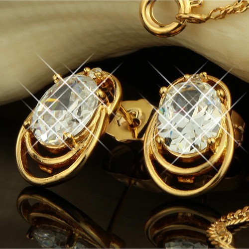 Schmuckset Kette Anhänger Ohrringe Zirkonia weiß 750er Gold 18K vergoldet S1930