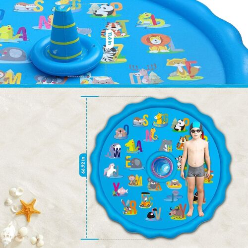 Splash Pad Kids Sprinkler Play Mat 68/" Wading Pool Summer Toddlers Outdoor Toys