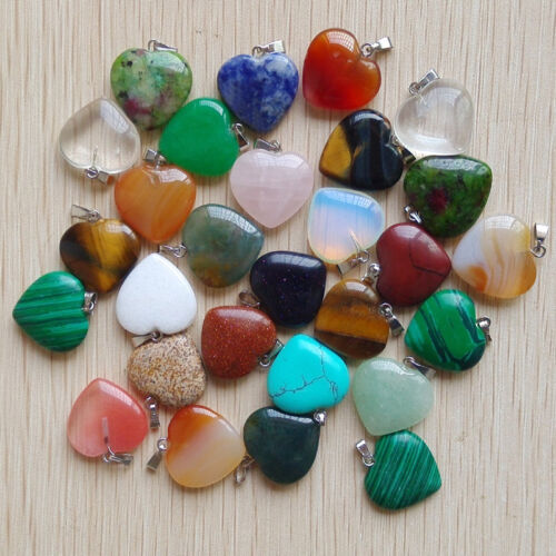 Fashion Natural stone mixed heart shape Pendants 50pcs/lot Wholesale free 