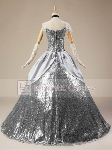 Adult Princess Cinderella Silver Dress Cosplay Costume FREE P/&P