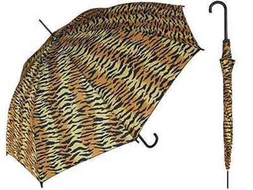 Ladies Animal Print TIGER Bronze Brown Trim Stick Umbrella Auto Open 46/" Arc