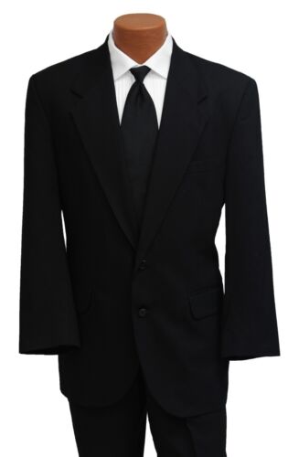 Mens Black 100% Wool Classic 2 Button Notch Suit Jacket & Pant Set Wedding Suits 