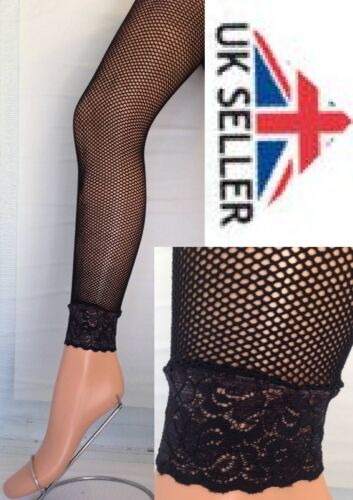 black footless fishnet tights with lace frill 65 one size FITS UP TO 42/" HIPS