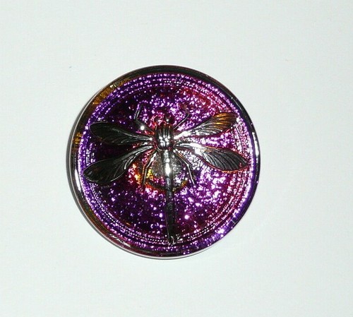 Pretty Dragonfly Czech Glass Vitral Pink w// Silver Dragonfly Shank Button 31mm