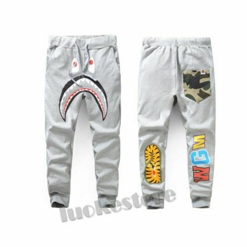 NEW Bape A Bathing Ape Shark Head Trousers Mens Sports Casual Cotton Sweat Pants