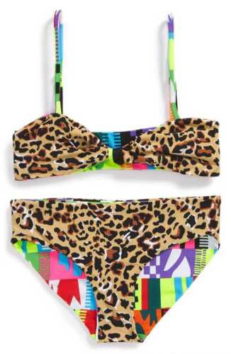 NWT $128 Mara Hoffman Kids Reversible Bow Bikini in Belts Leopard 2//3
