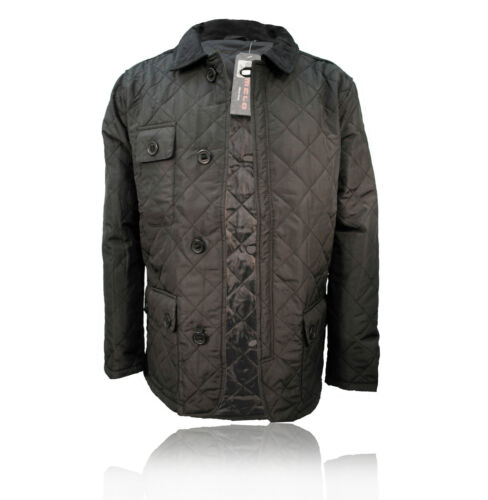 MENS BUTTON UP QUILTED BLACK JACKET CORD CHORD SHOULDERS AND COLLAR S M L XL