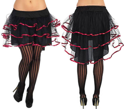 Ladies Triple Layered Tutu Skirt Burlesque Fancy Dress Hen Party Black NEW 
