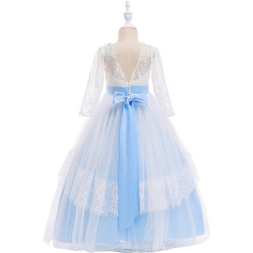 Kids Flower Girl Bow Princess Dress for Girls Party Wedding Bridesmaid Gown O68 