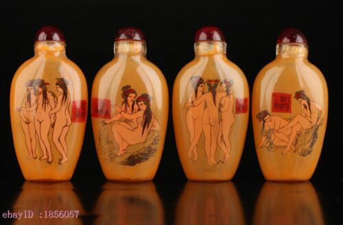  Collectable Four Glass Wonderful Naked Woman Inside Painted Snuff Bottle MNH 