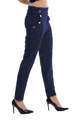 NewWomen Ladies High Waist Straight Causal Button Trousers New Design Sizes 8-26