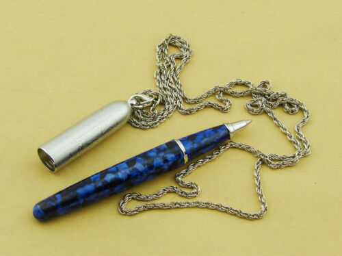 Fuliwen Blue Marble Celluloid Chain Rollerball Pen 