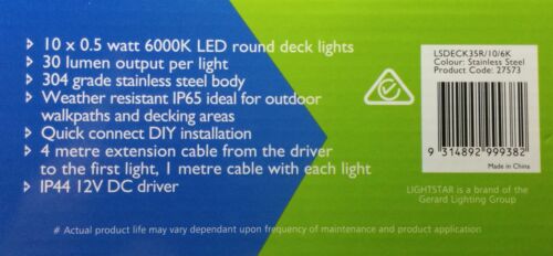 10 Piece Round LED Deck & Step Light Kit DIY Stainless Steel White Complete Kit! 