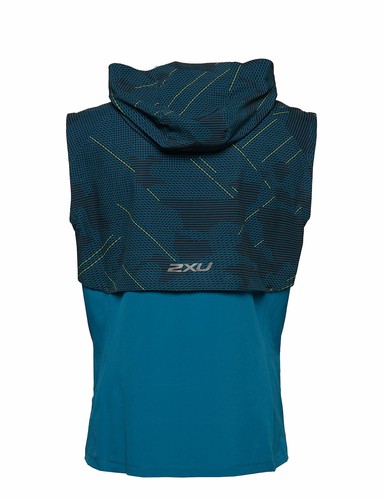 2XU Mens GHST Woven 2 in 1 Jacket Blue Sports Running Full Zip Hooded