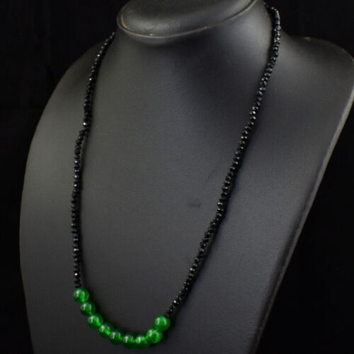Details about   65.00 Cts Natural Untreated Black Spinel & Green Onyx Beads Necklace JK 39E167 