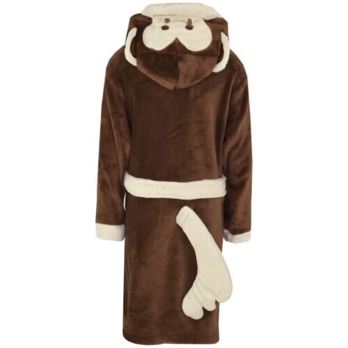 Kids Girls Boys Bathrobe Monkey 3D Animal Dressing Gown Fleece Night Lounge Wear 