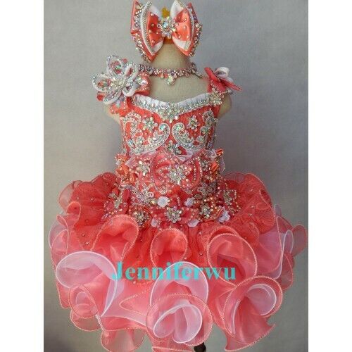 stunning Infant/toddler/kids/baby Pageant/prom/formal beading Dress 