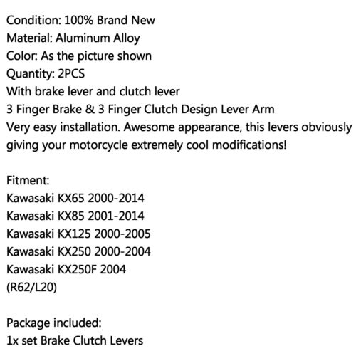 Pivot Brems Kupplungshebel für Kawasaki KX65 KX85 KX250//KX250F KX125 2004 Grn GE