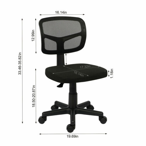 Black Mesh Office Desk Chair Study Writing Chair Armless Adjustable W/Cushion UK 