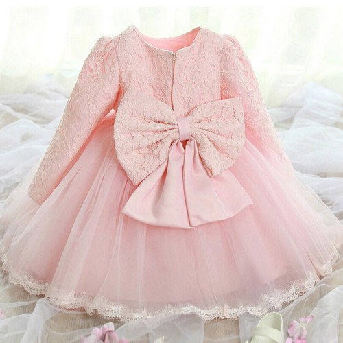 Kids Baby Girl Long Sleeve Lace Pageant Wedding Party Princess Tutu Dress T