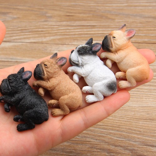 4 Pieces Resin Mini Lying Corgi Dog Bulldog Puppy Figurine Figure Miniature