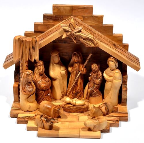 Olivewood Small Crib Nativity Set From Bethlehem