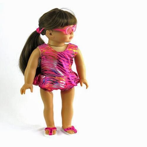 Pink Metallic Zebra Bathing Suit Fits 18 inch American Girl Dolls