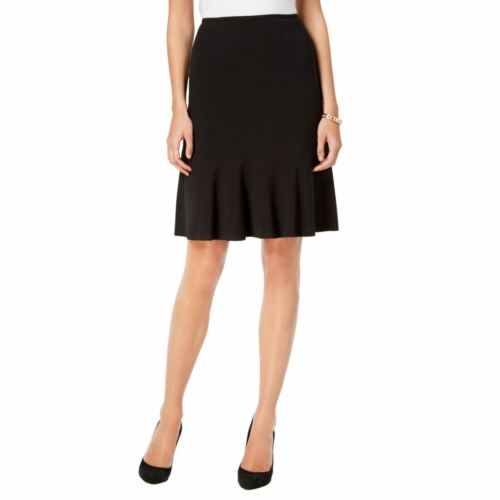 NINE WEST NEW Women/'s Black Flare-hem Back-zip A-Line Skirt 2 TEDO