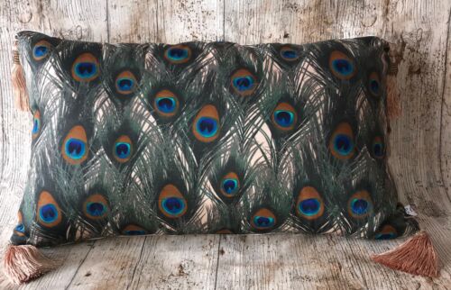 51 x 30cm Cushion Cover Suedette Peacock Feather Print Handmade 12/" 20/"