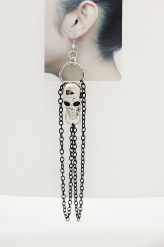 Women Black Metal Chain Fashion Dangle Earrings SetSilver Skeleton Skull Gothic 