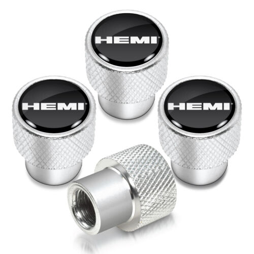 HEMI Logo in Black on Shining Silver Aluminum Tire Valve Stem Caps