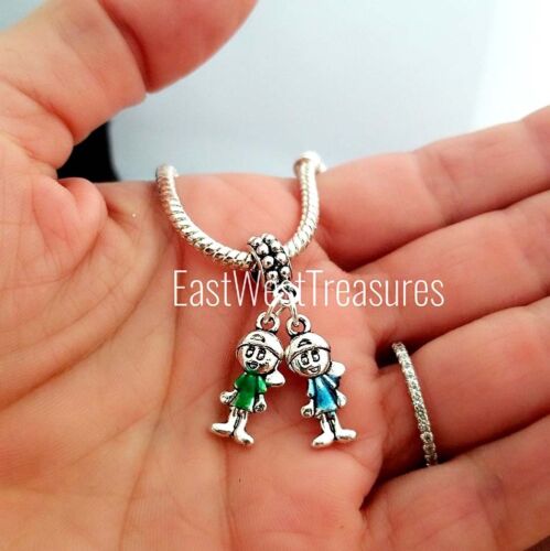 Two Twin 2 Boys sons grandsons brothers charm with fit for DIY bracelet necklace