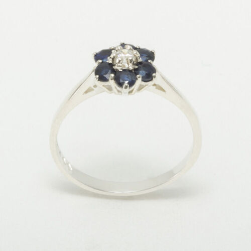 Sizes J to 925 Sterling Silver Natural Diamond /& Sapphire Womens Cluster Ring