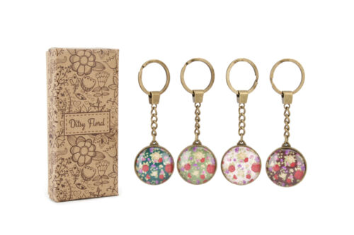 RETRO DITSY FLORAL GLASS KEYRING - 1 PER ORDER - BRAND NEW GREAT GIFT