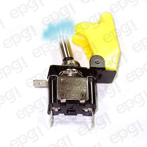 ON//OFF SPST 3P BLUE ILLUMINATED TOGGLE SWITCH w//YELLOW COVER #662051//665017
