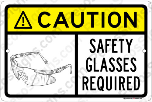 Caution safety glasses required 12" x 8" Aluminum Sign OHSA WILL NOT RUST USA 
