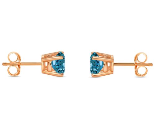 Details about   1 Ct Round Cut Blue Earrings Studs Solid Real 14K Rose Gold Push Back Basket 
