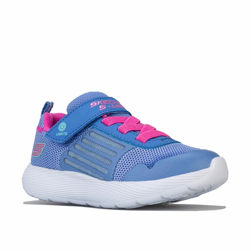 Infant Girls Skechers Dyna Lights Trainers In Blue Hook And Loop Fastening