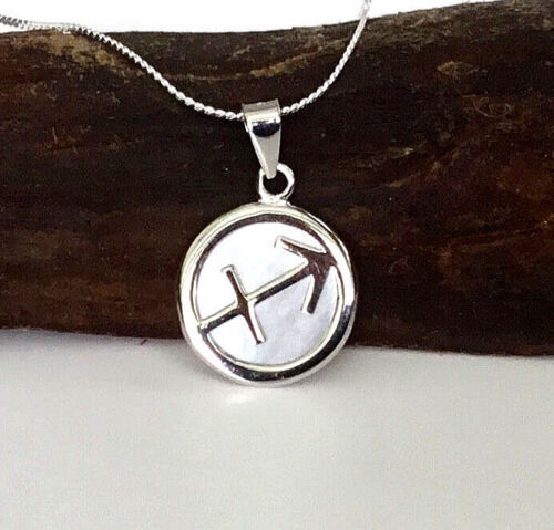 Sterling Silver Mother of Pearl Zodiac Sign Sagittarius Pendant Chain Necklace 