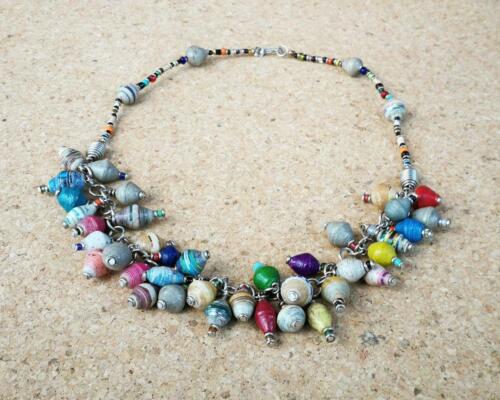 Statement Piece Necklace Recycled Paper /& Maasai Beads Eco Kenyan Jewellery