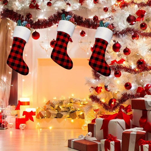 Christmas 18 inches Buffalo Plaid Classic Stockings Xmas Decorations for Family