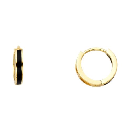 Small Onyx Huggie Hoop Earrings Solid 14k Yellow Gold Huggies Round Black Tiny 