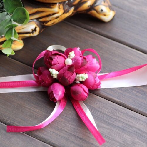 Robe de mariage demoiselle d'honneur poignet corsage main rose ruban fleurs délicates 